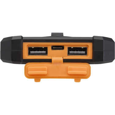 Logo trade promotional merchandise image of: Altair 5000 mAh 10W recycled plastic rugged solar power bank with built-in torch